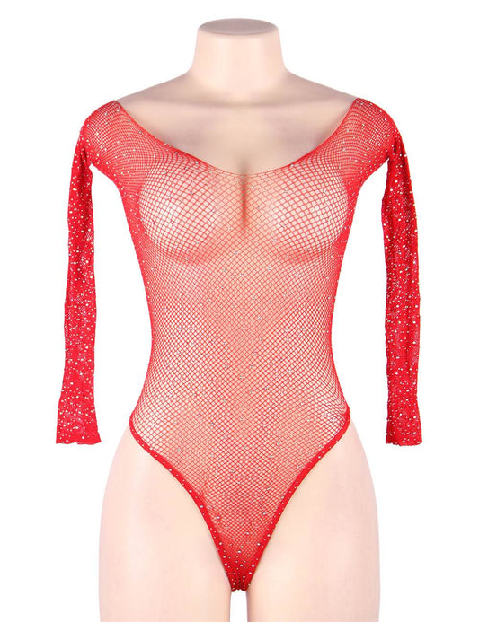 A Hot Mesh Fishnet Bodysuit - Red