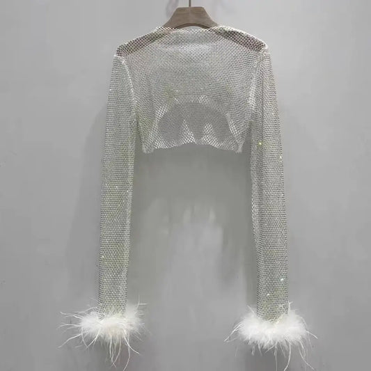 Wildest Dreams Rhinestone Feather Shrug