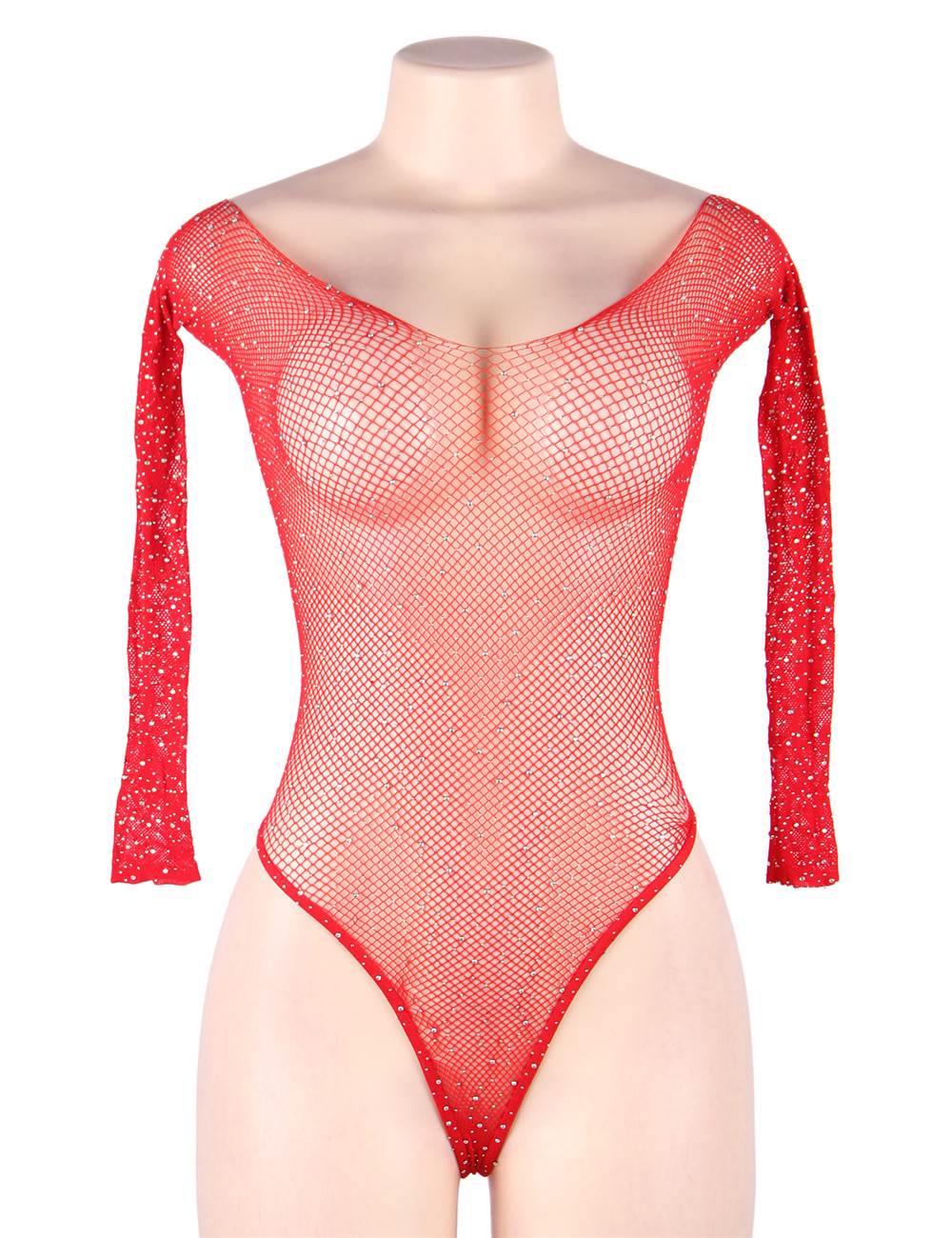 A Hot Mesh Fishnet Bodysuit - Red