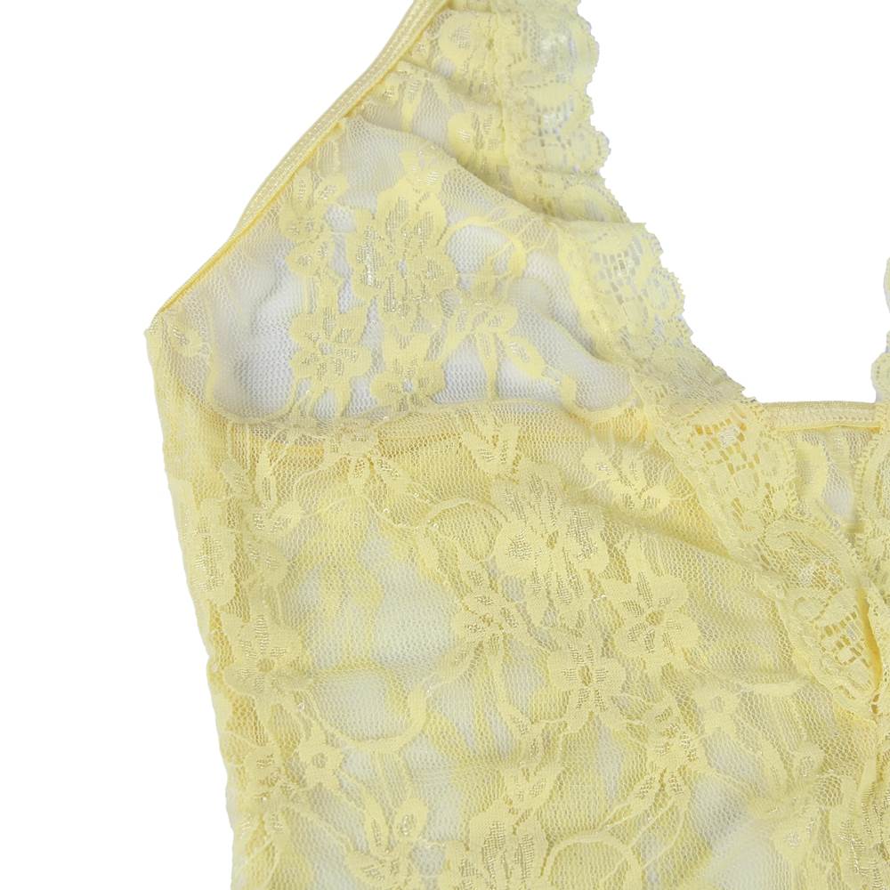 Lace Halter Bodysuit & Stocking Set - Yellow