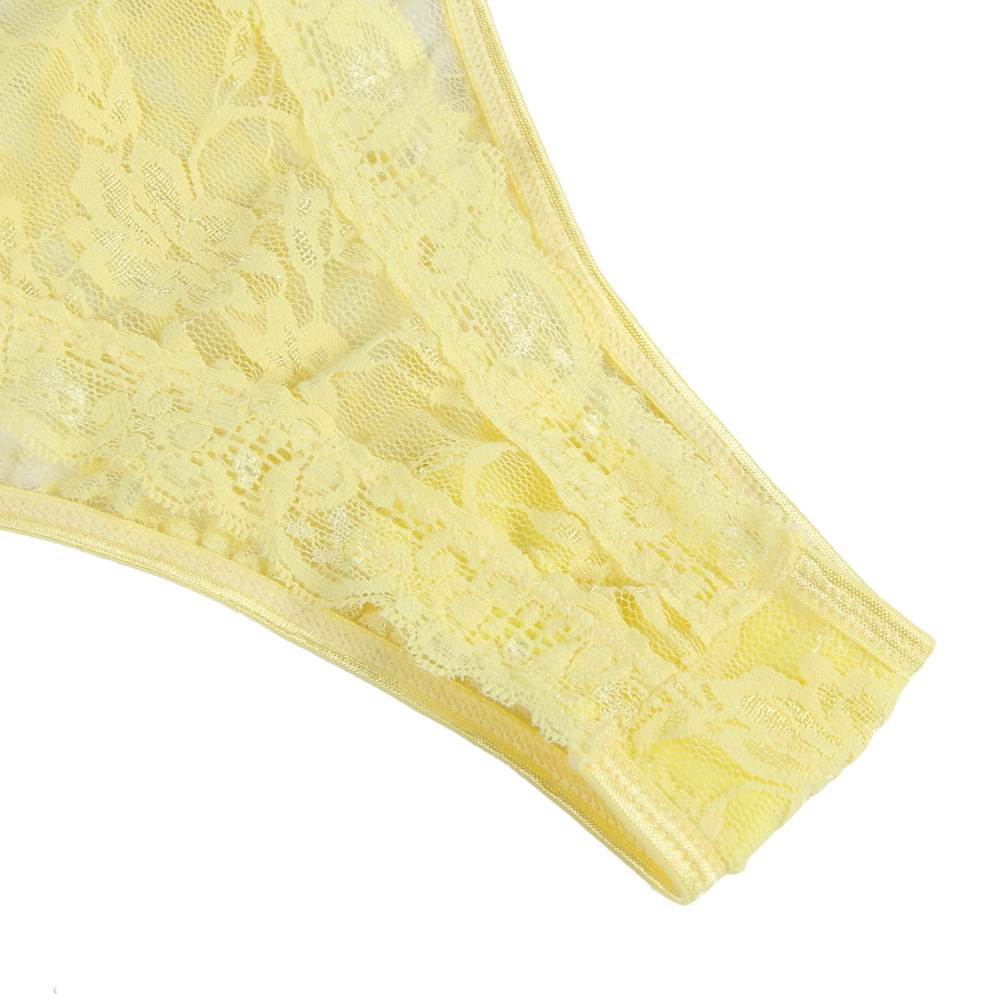 Lace Halter Bodysuit & Stocking Set - Yellow