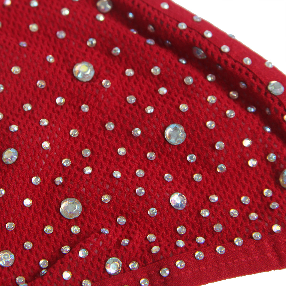 Diamond Fishnet Bodystocking with Gloves - Red