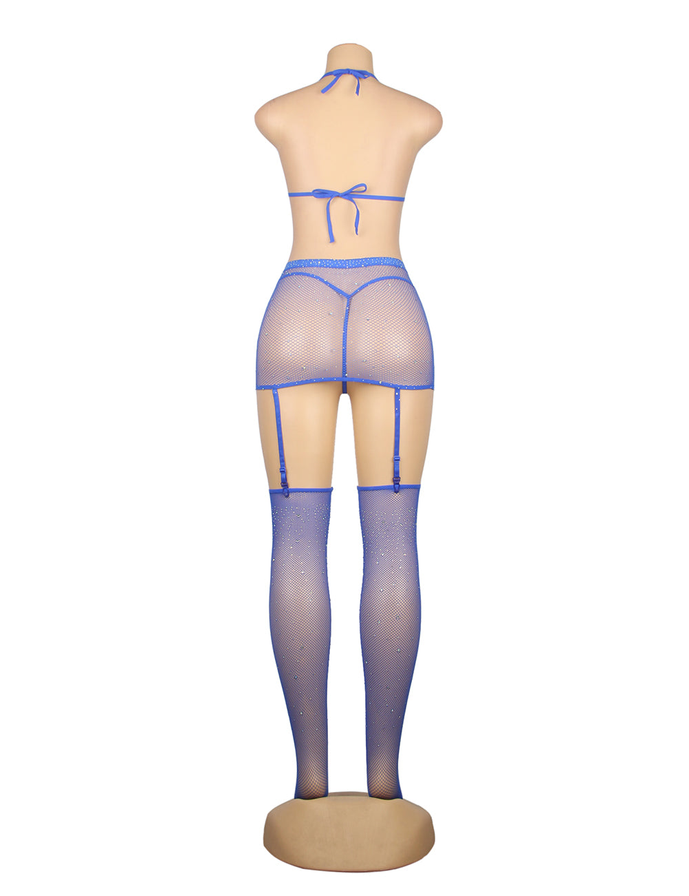 Diamond Fishnet Bodystocking with Gloves - Blue