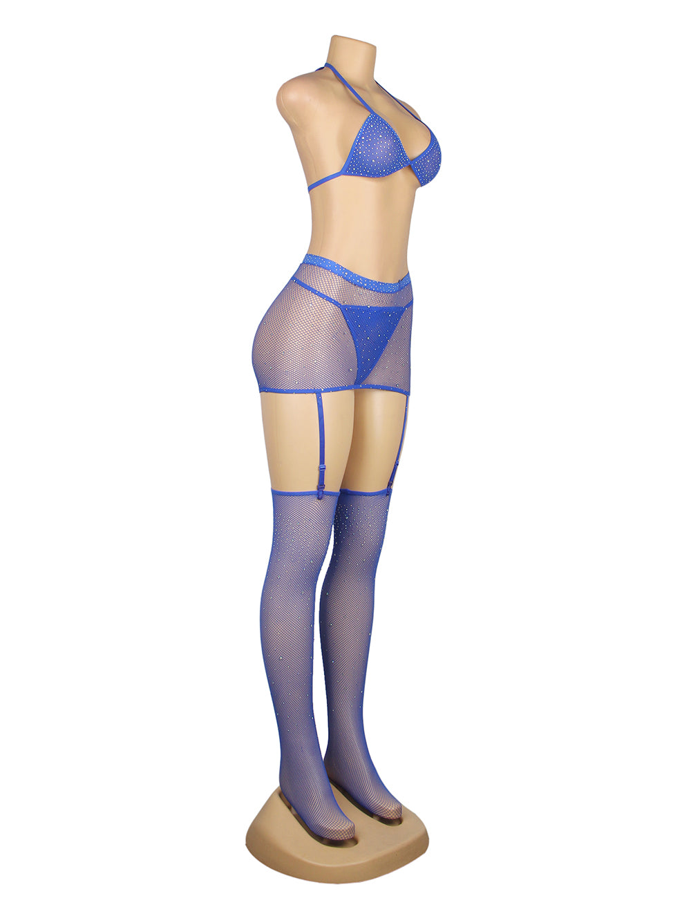 Diamond Fishnet Bodystocking with Gloves - Blue