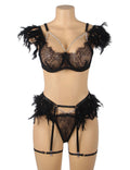 Feel My Needs Feather Lingerie Set - Black