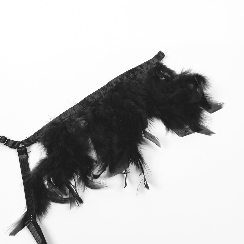 Feel My Needs Feather Lingerie Set - Black