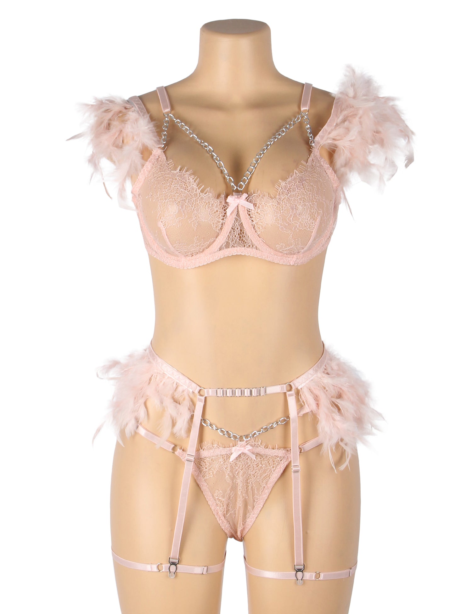 Feel My Needs Feather Lingerie Set - Blush Pink