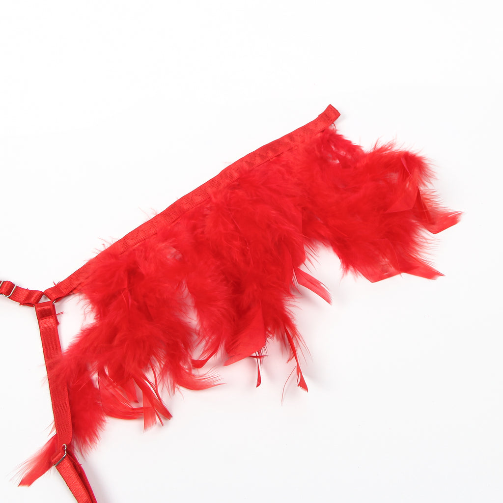 Feel My Needs Feather Lingerie Set - Red