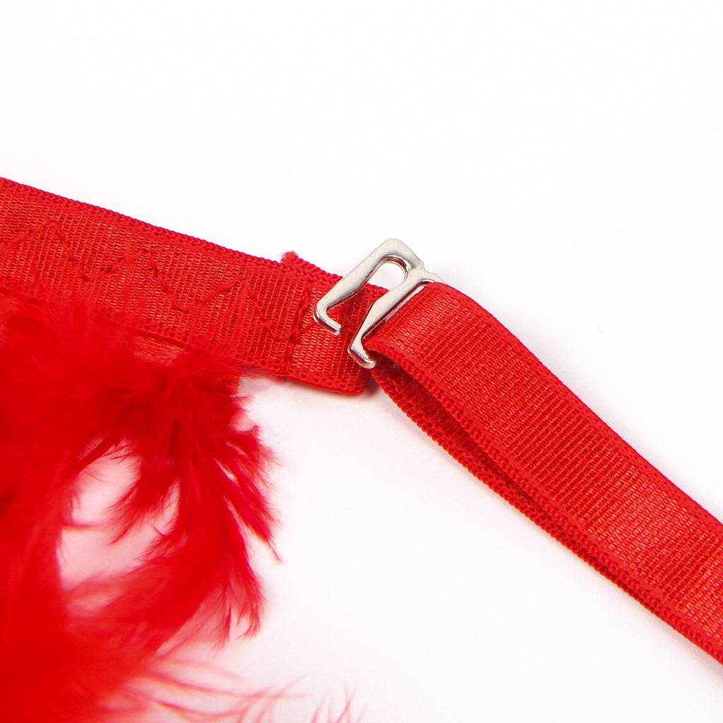 Feel My Needs Feather Lingerie Set - Red