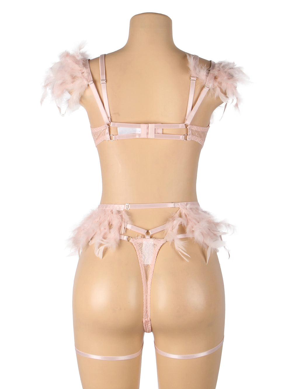 Feel My Needs Feather Lingerie Set - Blush Pink