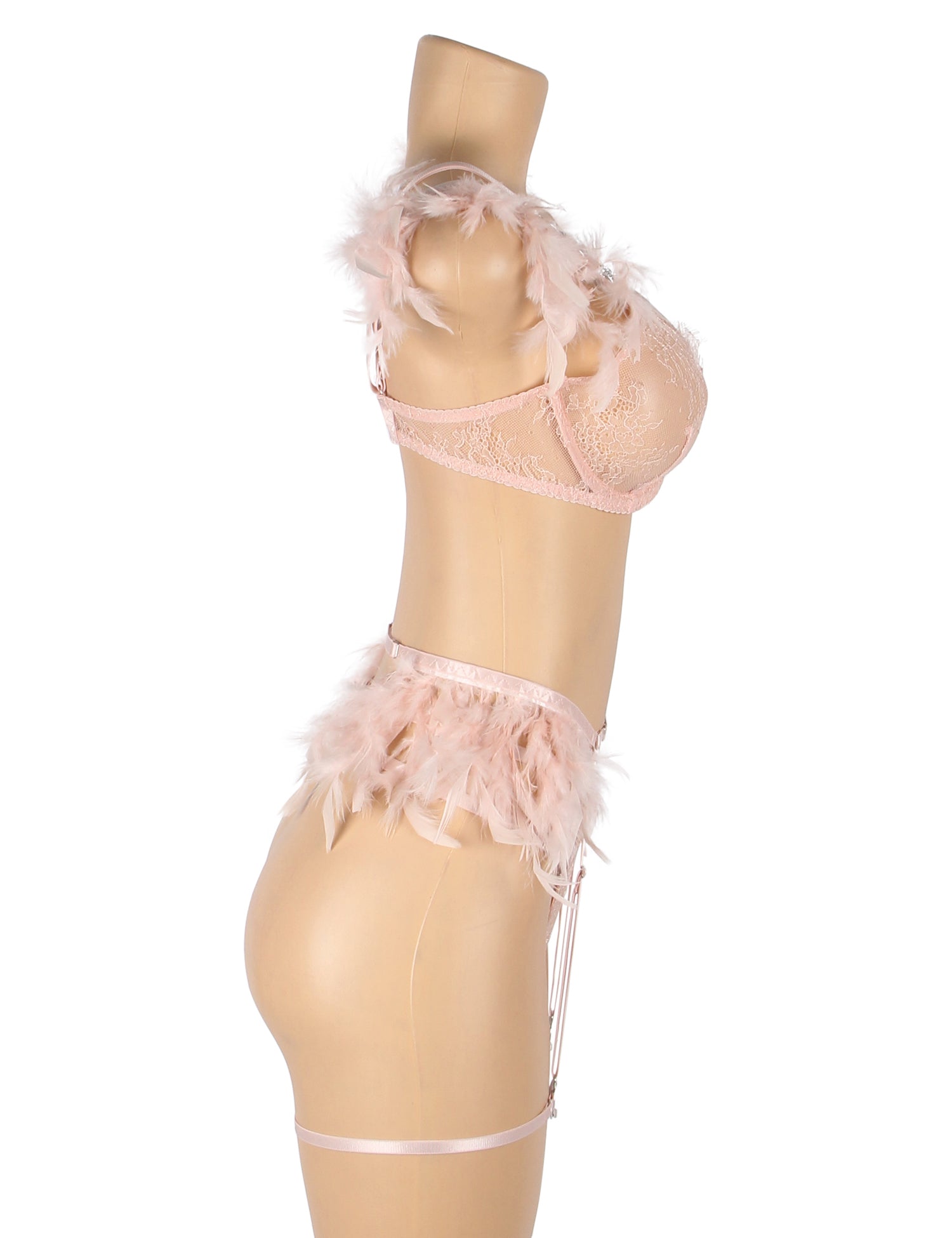 Feel My Needs Feather Lingerie Set - Blush Pink