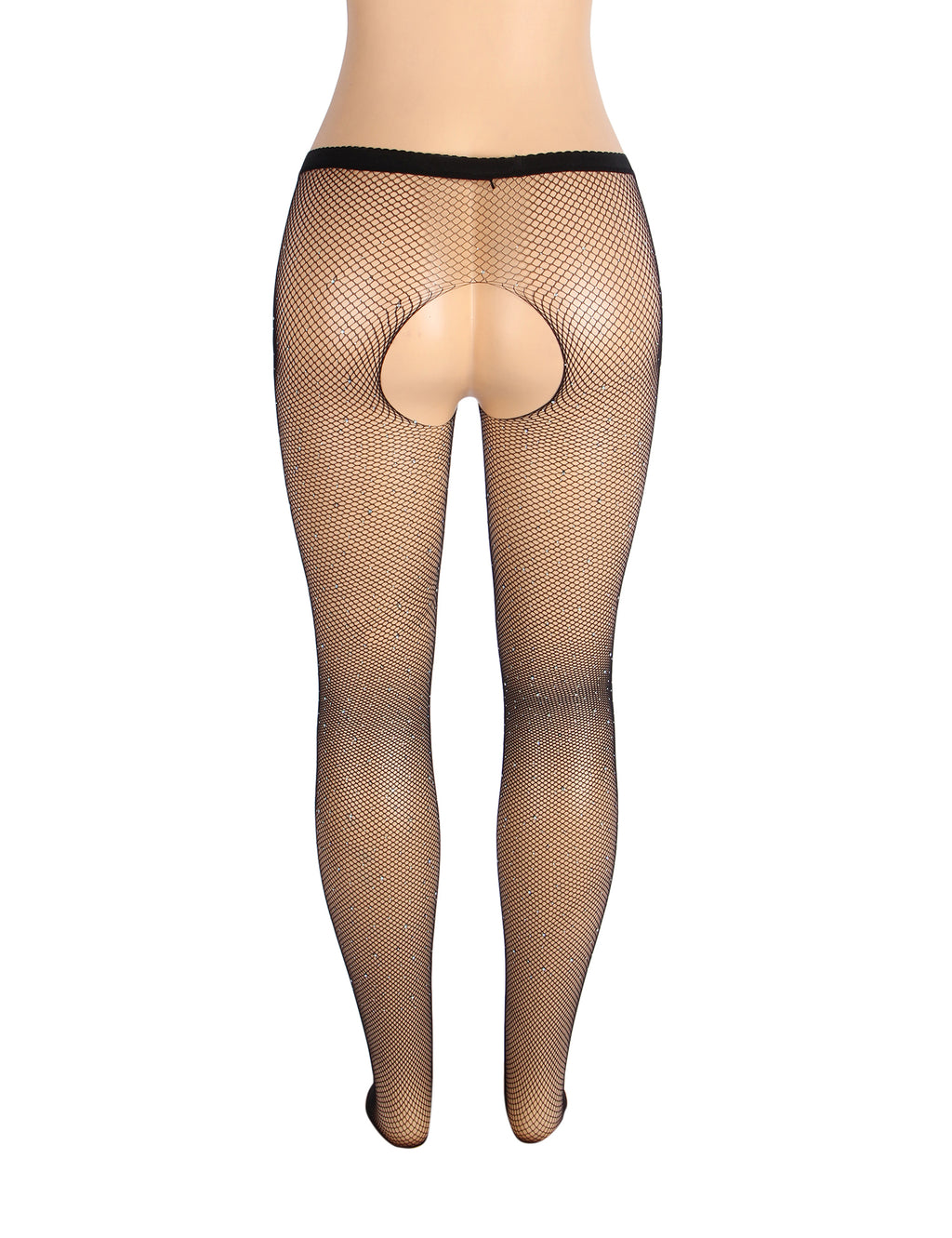 Black Rhinestone Crotchless Fishnet Stockings