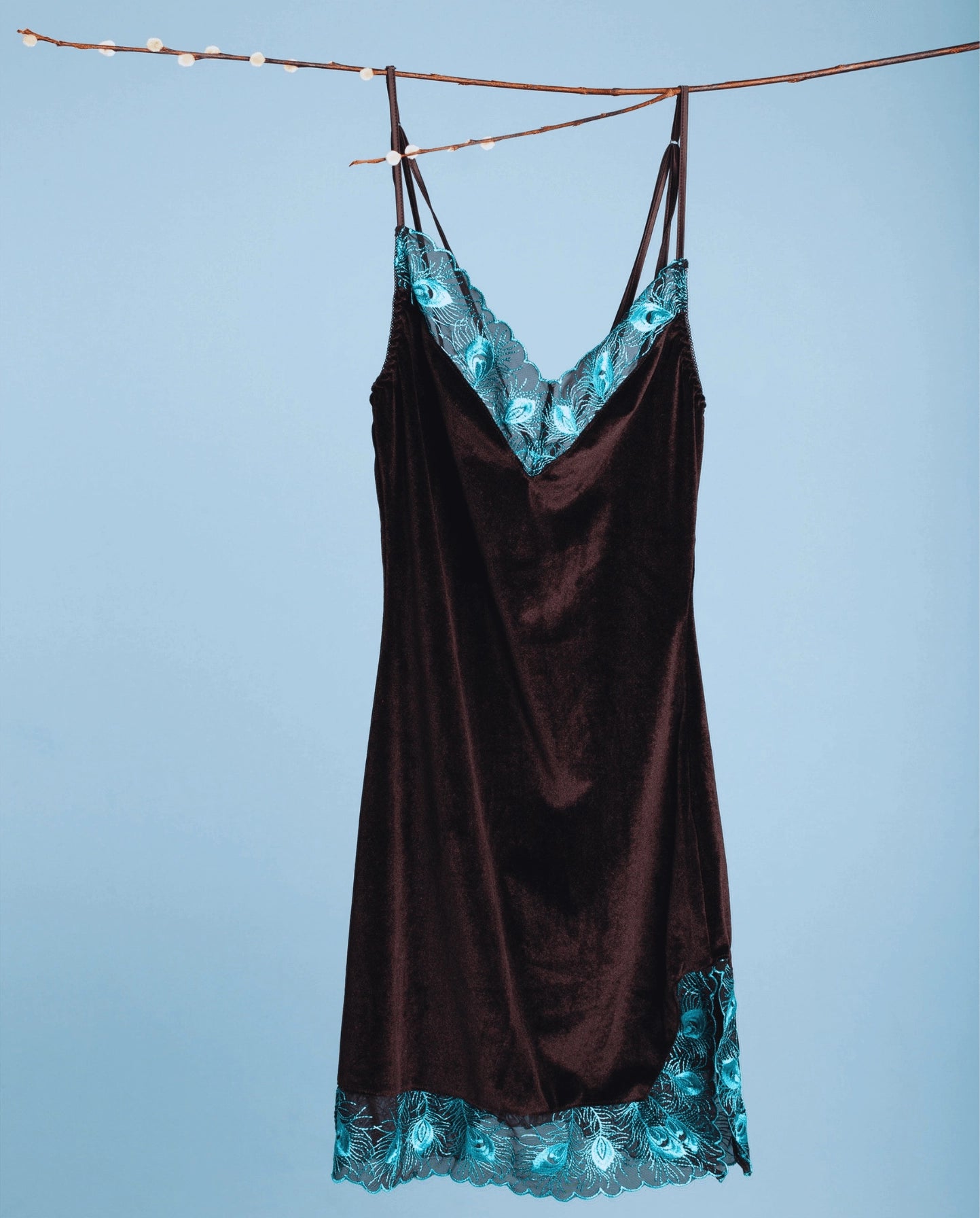 Majestic Peacock Velvet Slip Dress
