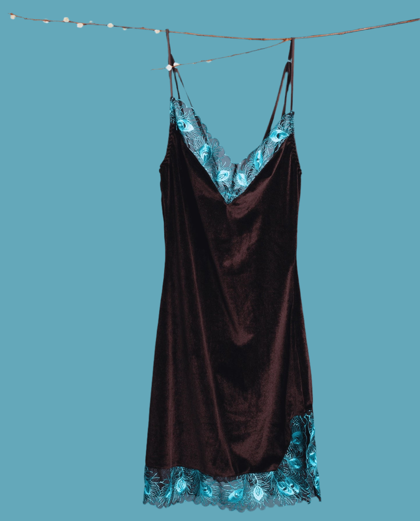 Majestic Peacock Velvet Slip Dress

