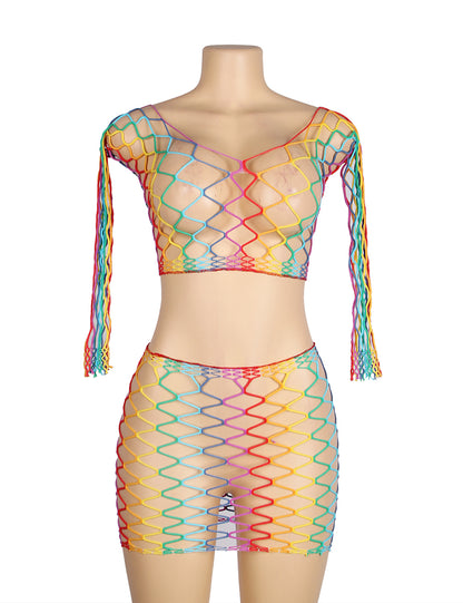 Rainbow Fishnet Set