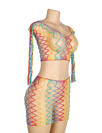 Rainbow Fishnet Set