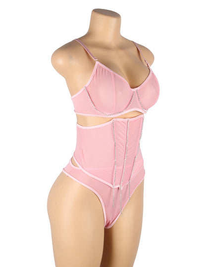 Pink mesh bra set