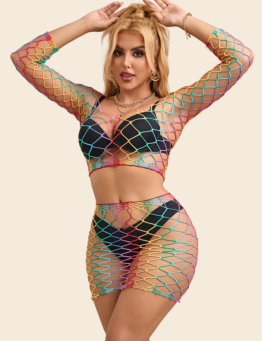 Rainbow Fishnet Set