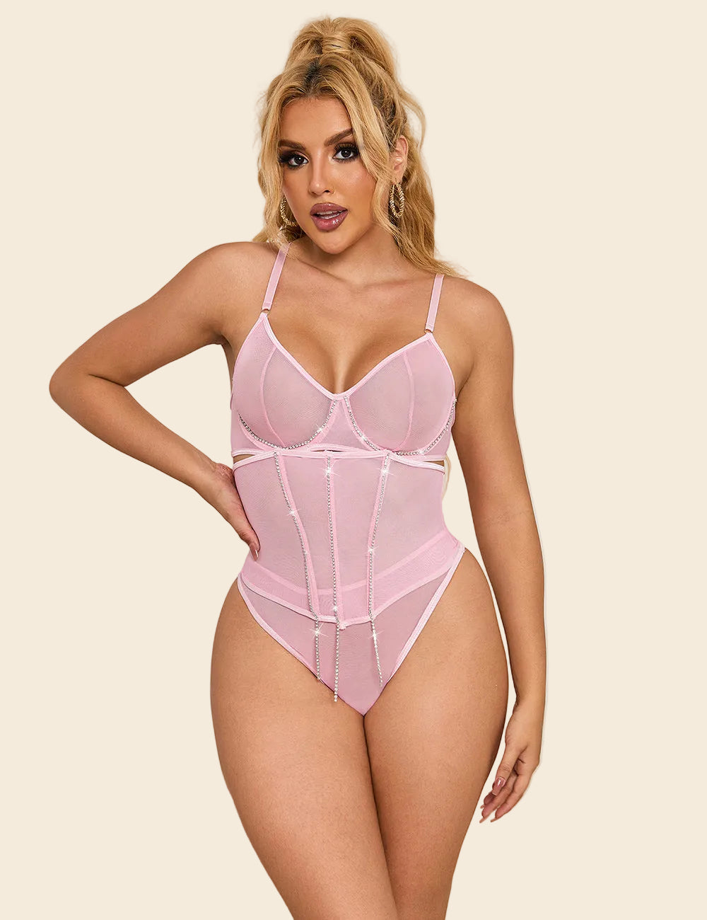 Pink mesh bra set
