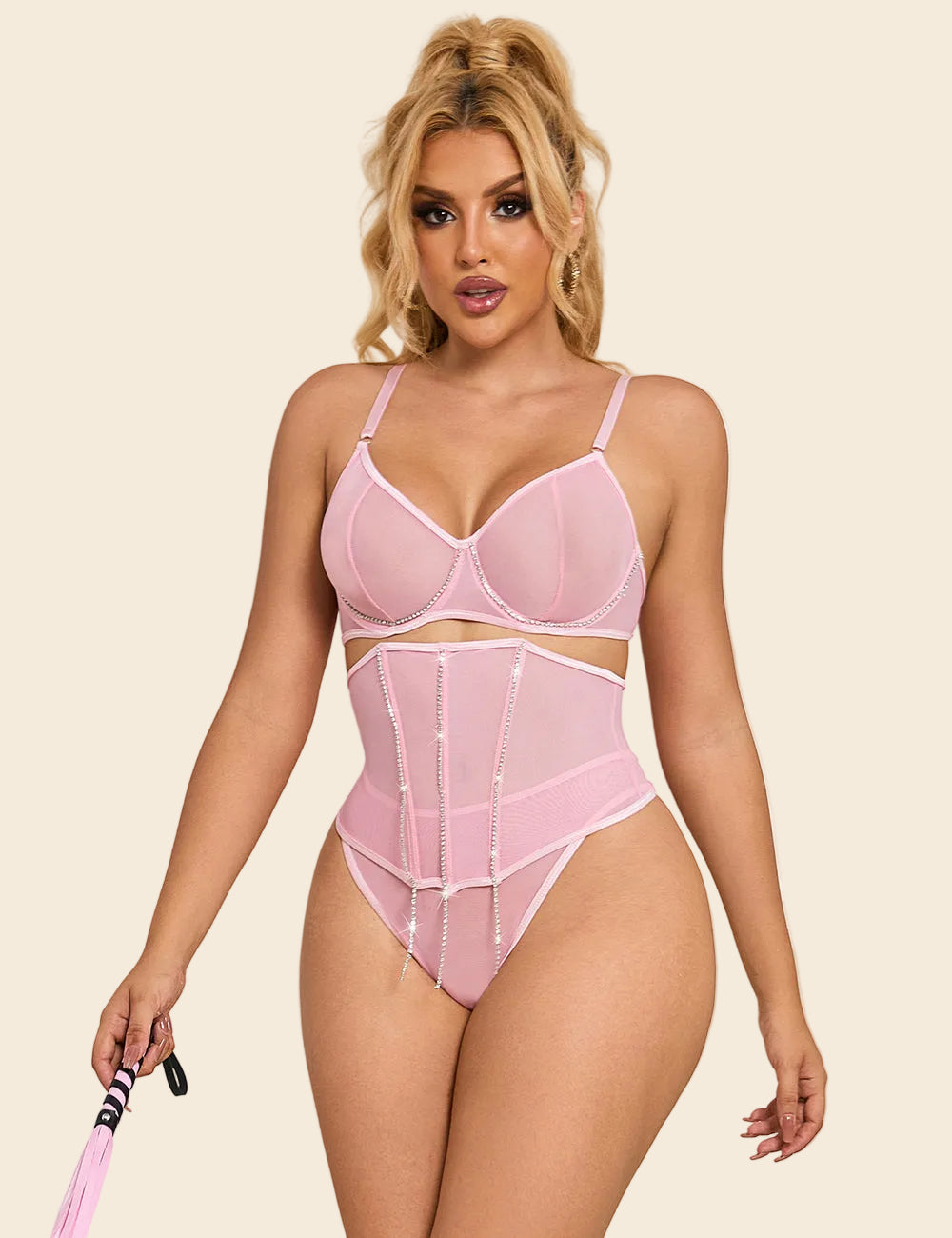 Pink mesh bra set