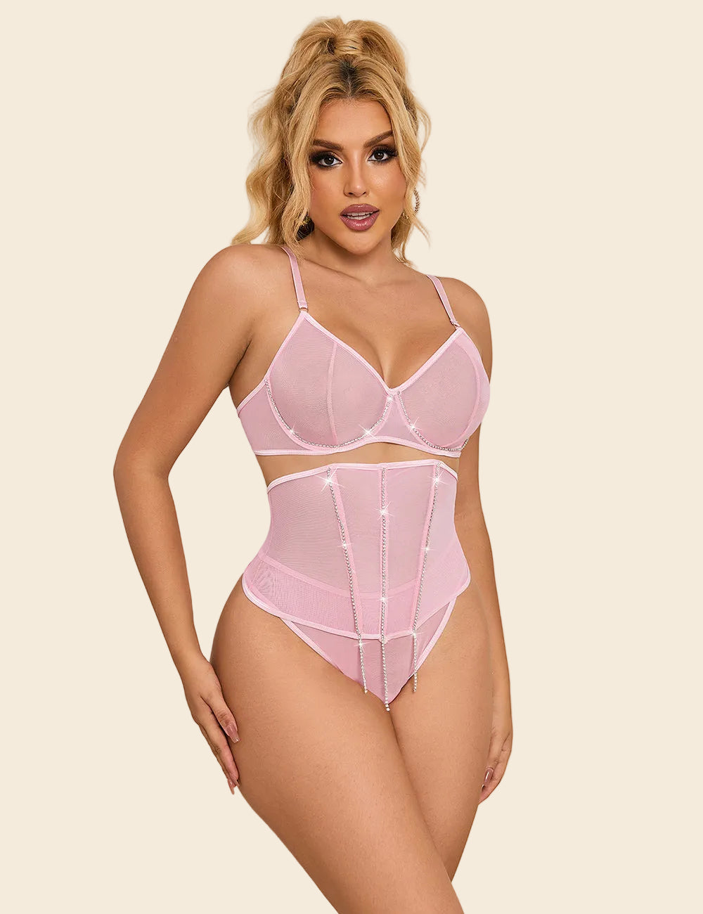 Pink mesh bra set