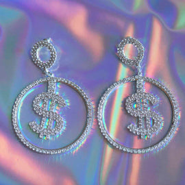 All I See Is Dolla Signs Rhinestone Earrings