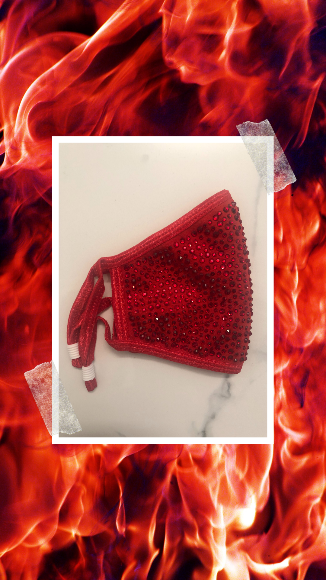 Red Velvet face mask with rhinestones