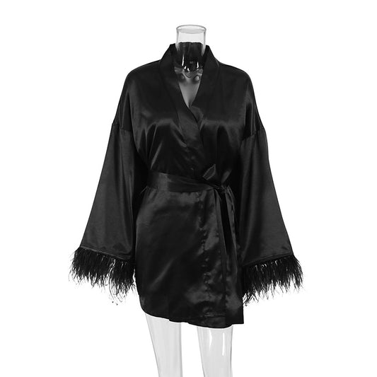 Feather Mini Robe Black
