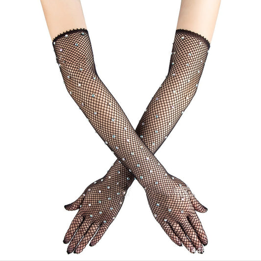 Rhinestone Fishnet Gloves